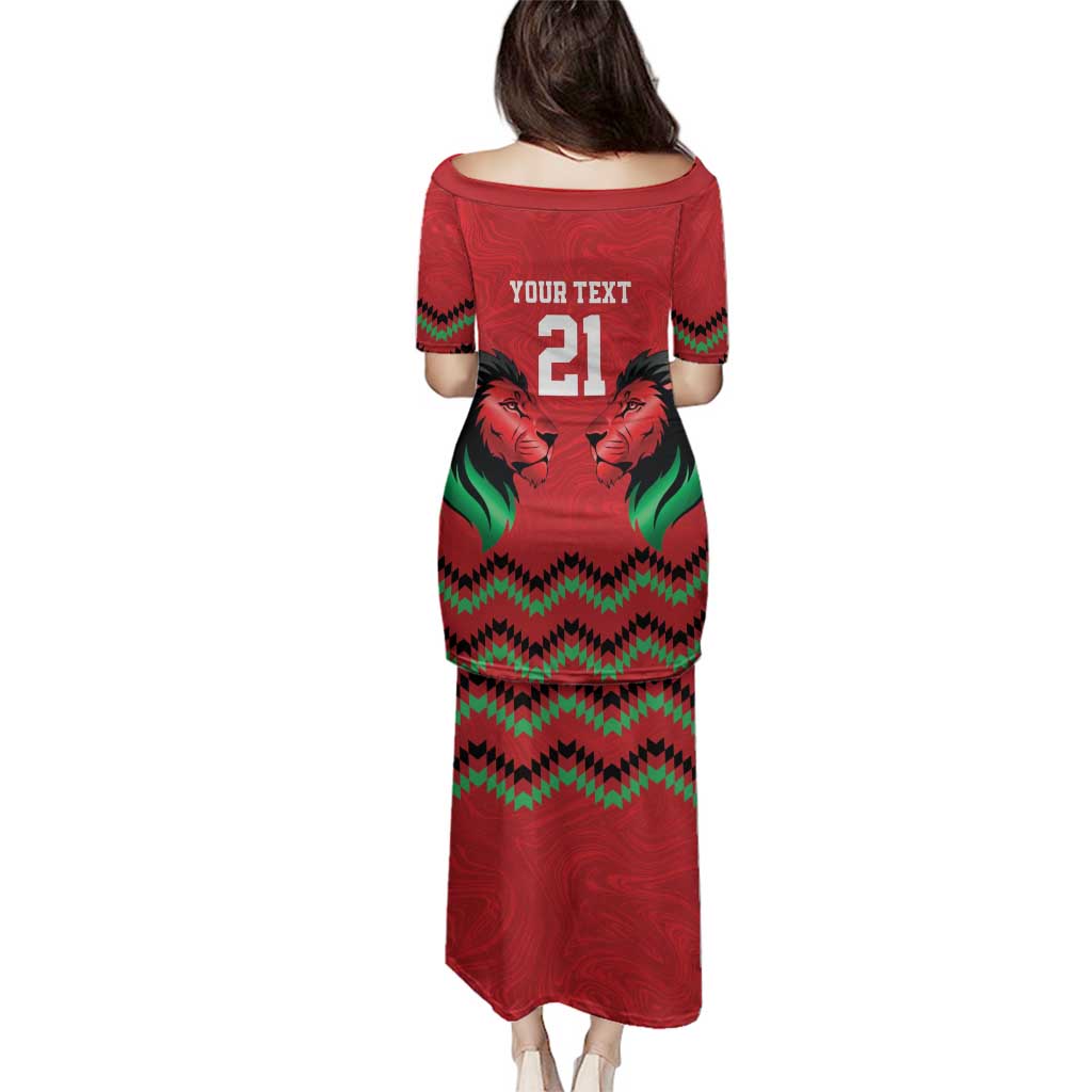 Kenya Cricket Custom Family Matching Puletasi and Hawaiian Shirt Red Lion Head with Kenyan Pattern - Wonder Print Shop