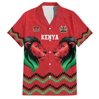 Kenya Cricket Custom Family Matching Short Sleeve Bodycon Dress and Hawaiian Shirt Red Lion Head with Kenyan Pattern - Wonder Print Shop