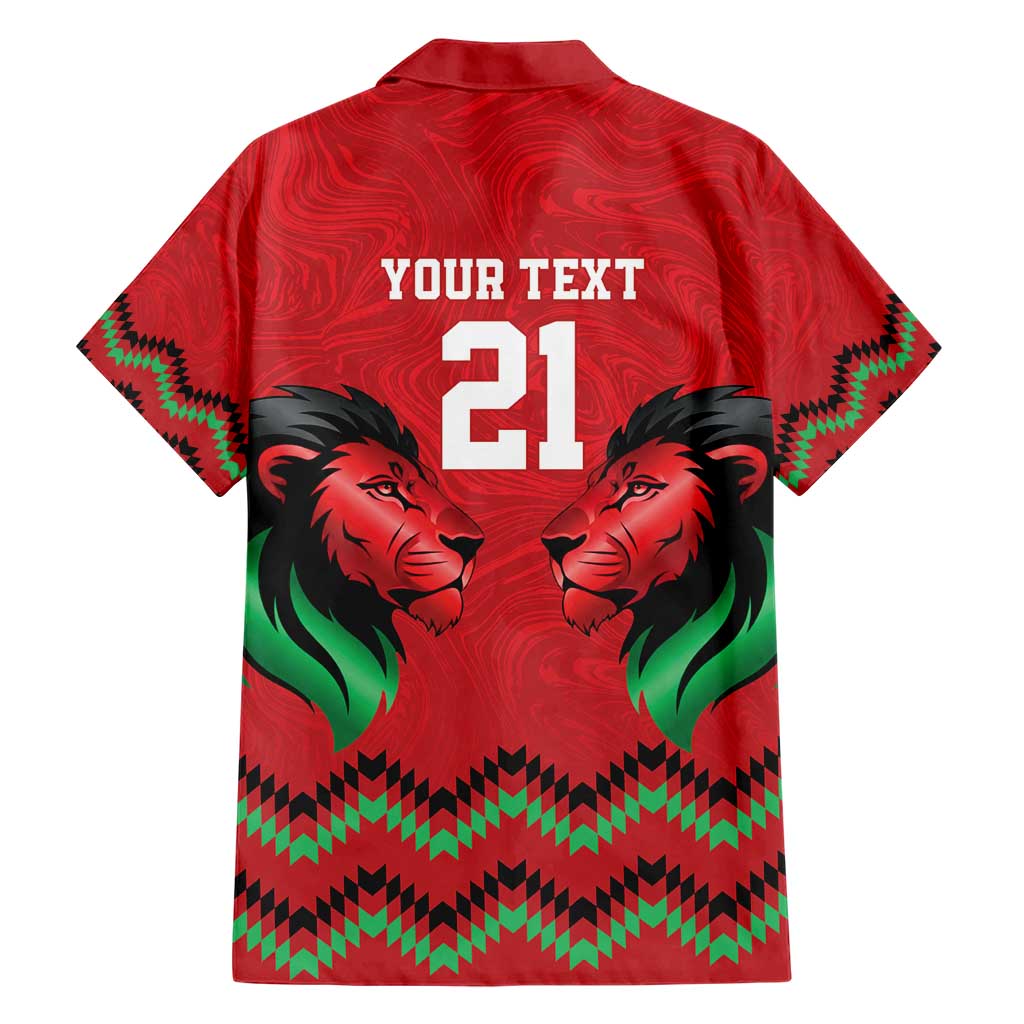 Kenya Cricket Custom Family Matching Short Sleeve Bodycon Dress and Hawaiian Shirt Red Lion Head with Kenyan Pattern - Wonder Print Shop