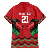 Kenya Cricket Custom Family Matching Short Sleeve Bodycon Dress and Hawaiian Shirt Red Lion Head with Kenyan Pattern - Wonder Print Shop