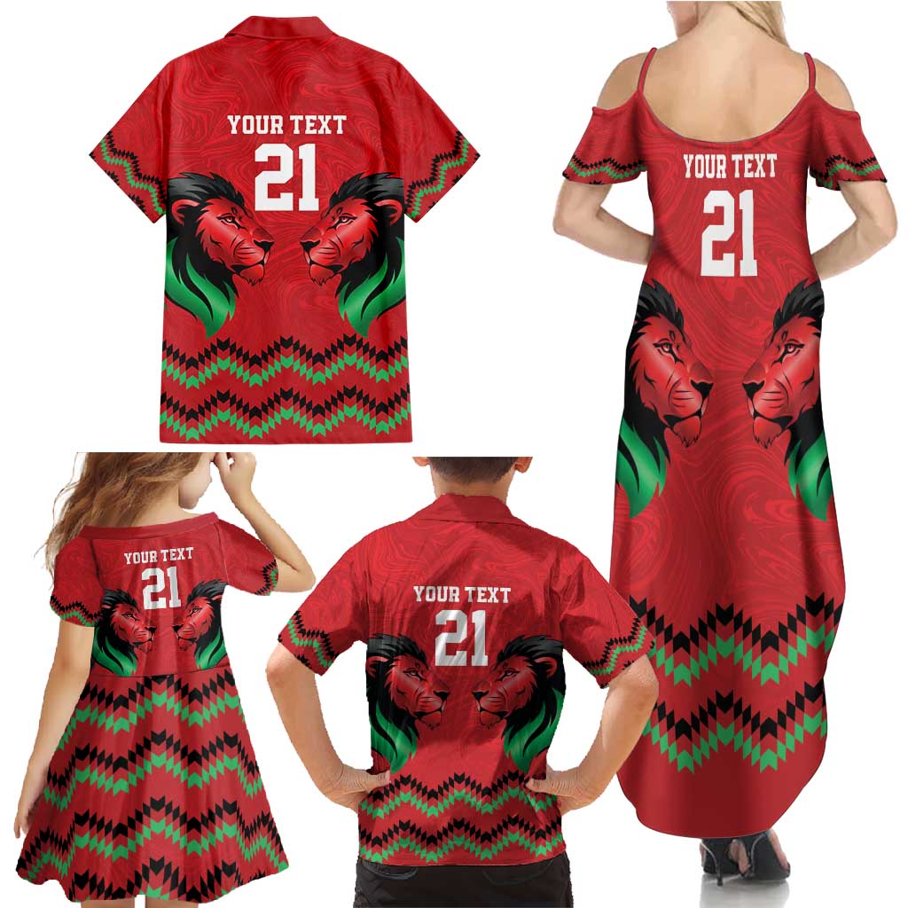 Kenya Cricket Custom Family Matching Summer Maxi Dress and Hawaiian Shirt Red Lion Head with Kenyan Pattern - Wonder Print Shop