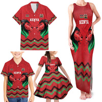 Kenya Cricket Custom Family Matching Tank Maxi Dress and Hawaiian Shirt Red Lion Head with Kenyan Pattern - Wonder Print Shop