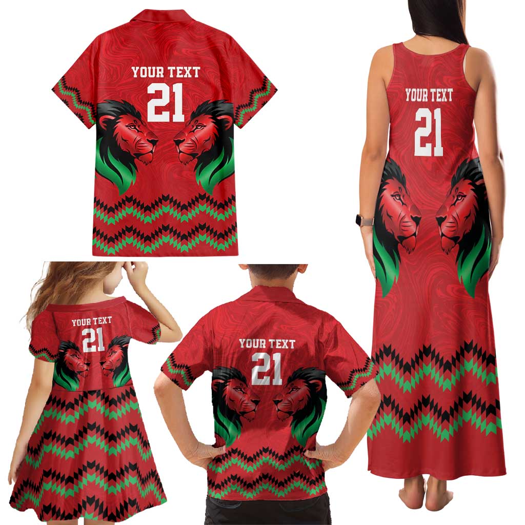 Kenya Cricket Custom Family Matching Tank Maxi Dress and Hawaiian Shirt Red Lion Head with Kenyan Pattern - Wonder Print Shop