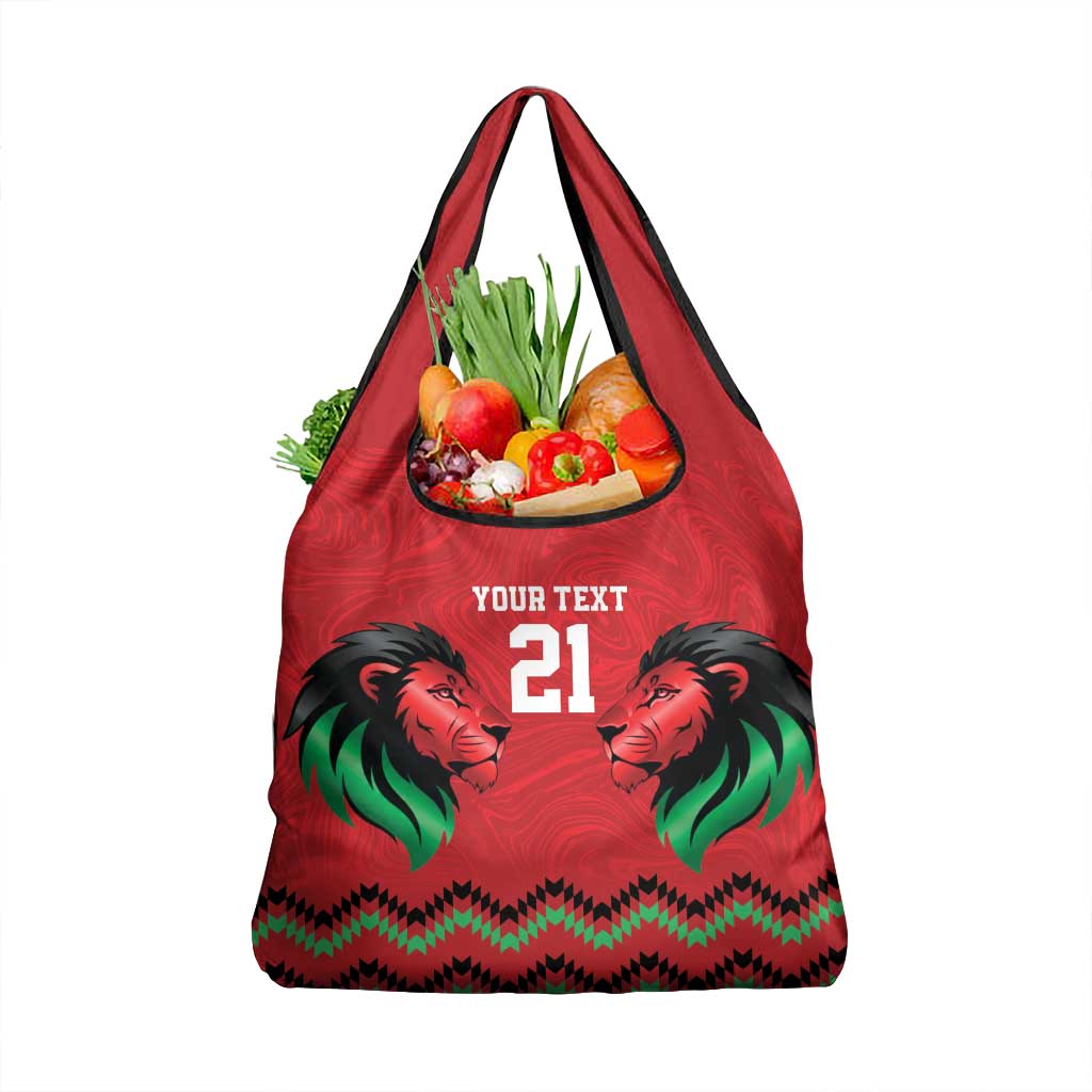 Kenya Cricket Custom Grocery Bag Red Lion Head with Kenyan Pattern - Wonder Print Shop