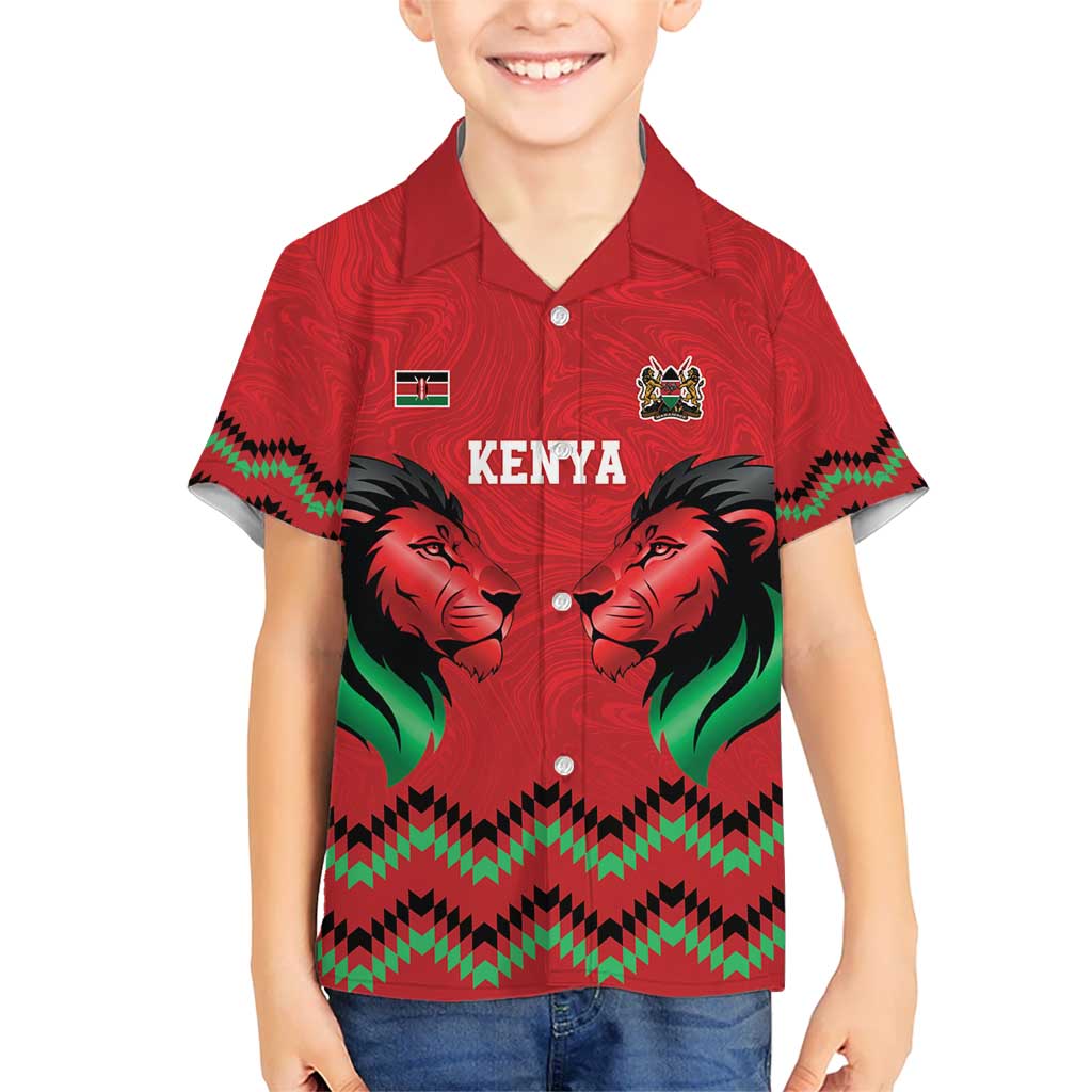 Kenya Cricket Custom Hawaiian Shirt Red Lion Head with Kenyan Pattern - Wonder Print Shop