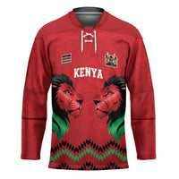 Kenya Cricket Custom Hockey Jersey Red Lion Head with Kenyan Pattern - Wonder Print Shop