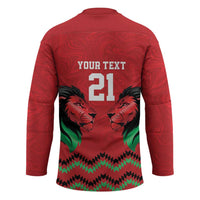 Kenya Cricket Custom Hockey Jersey Red Lion Head with Kenyan Pattern - Wonder Print Shop