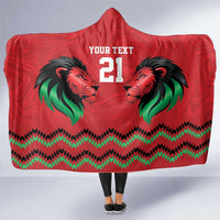 Kenya Cricket Custom Hooded Blanket Red Lion Head with Kenyan Pattern - Wonder Print Shop