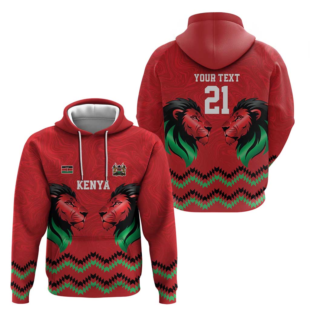 Kenya Cricket Custom Hoodie Red Lion Head with Kenyan Pattern - Wonder Print Shop