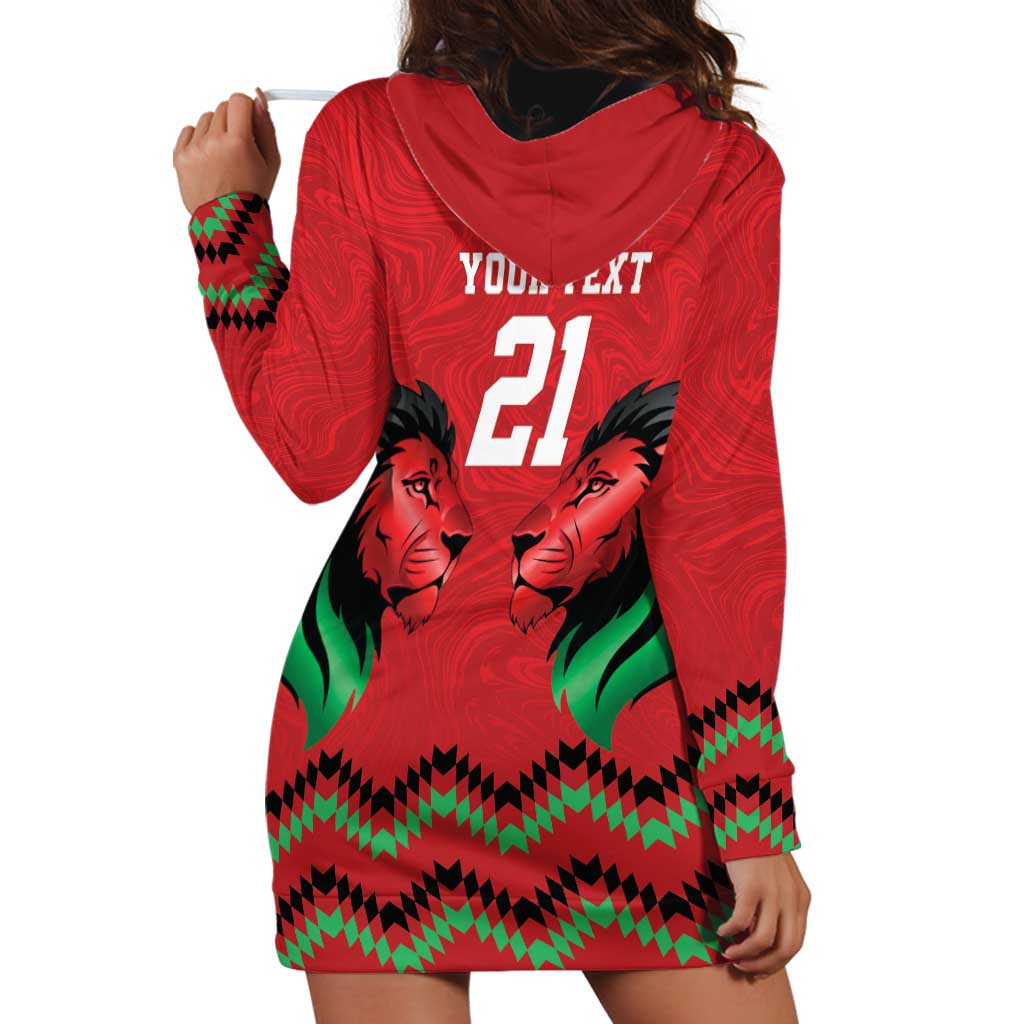 Kenya Cricket Custom Hoodie Dress Red Lion Head with Kenyan Pattern - Wonder Print Shop