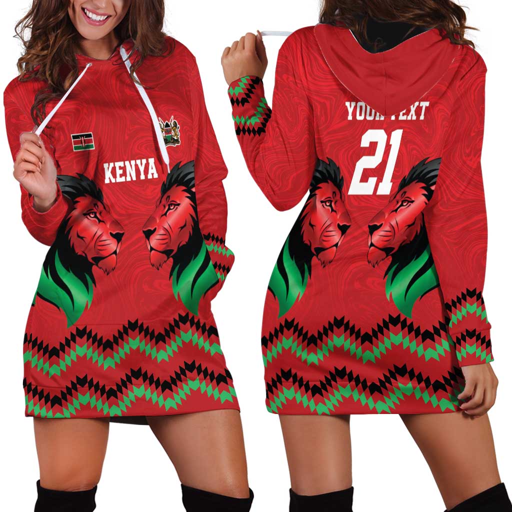 Kenya Cricket Custom Hoodie Dress Red Lion Head with Kenyan Pattern - Wonder Print Shop