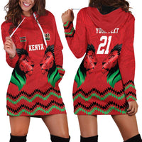 Kenya Cricket Custom Hoodie Dress Red Lion Head with Kenyan Pattern - Wonder Print Shop