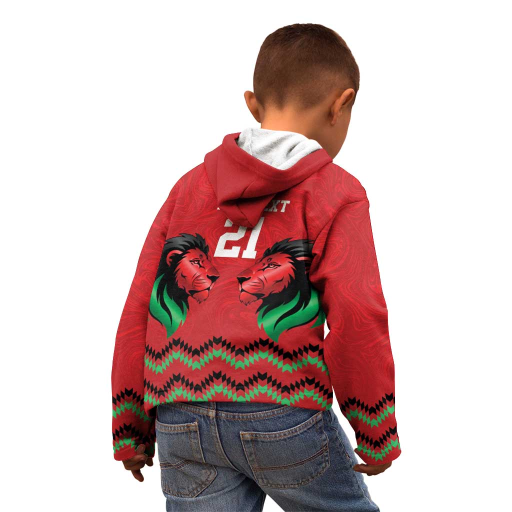 Kenya Cricket Custom Kid Hoodie Red Lion Head with Kenyan Pattern - Wonder Print Shop