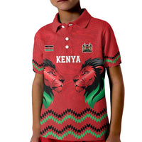 Kenya Cricket Custom Kid Polo Shirt Red Lion Head with Kenyan Pattern - Wonder Print Shop