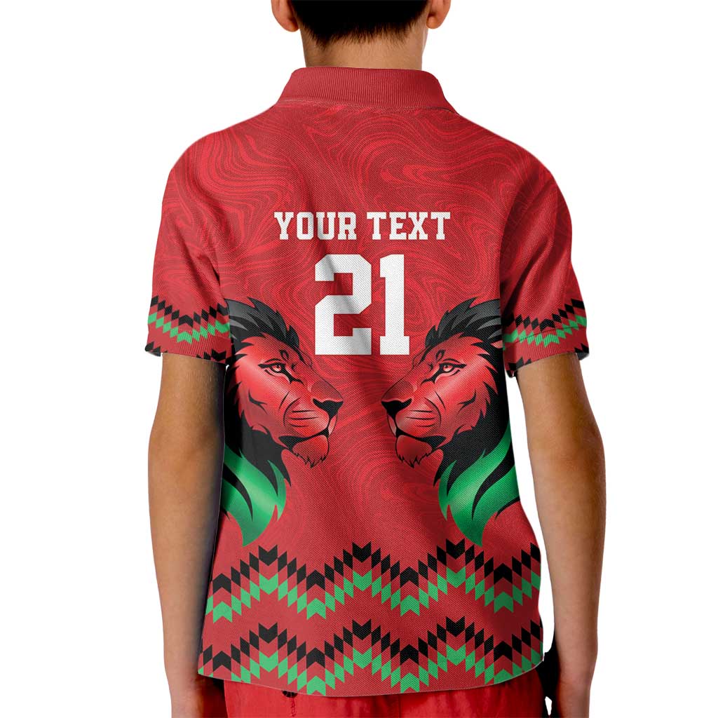 Kenya Cricket Custom Kid Polo Shirt Red Lion Head with Kenyan Pattern - Wonder Print Shop