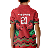 Kenya Cricket Custom Kid Polo Shirt Red Lion Head with Kenyan Pattern - Wonder Print Shop