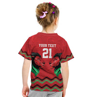 Kenya Cricket Custom Kid T Shirt Red Lion Head with Kenyan Pattern - Wonder Print Shop