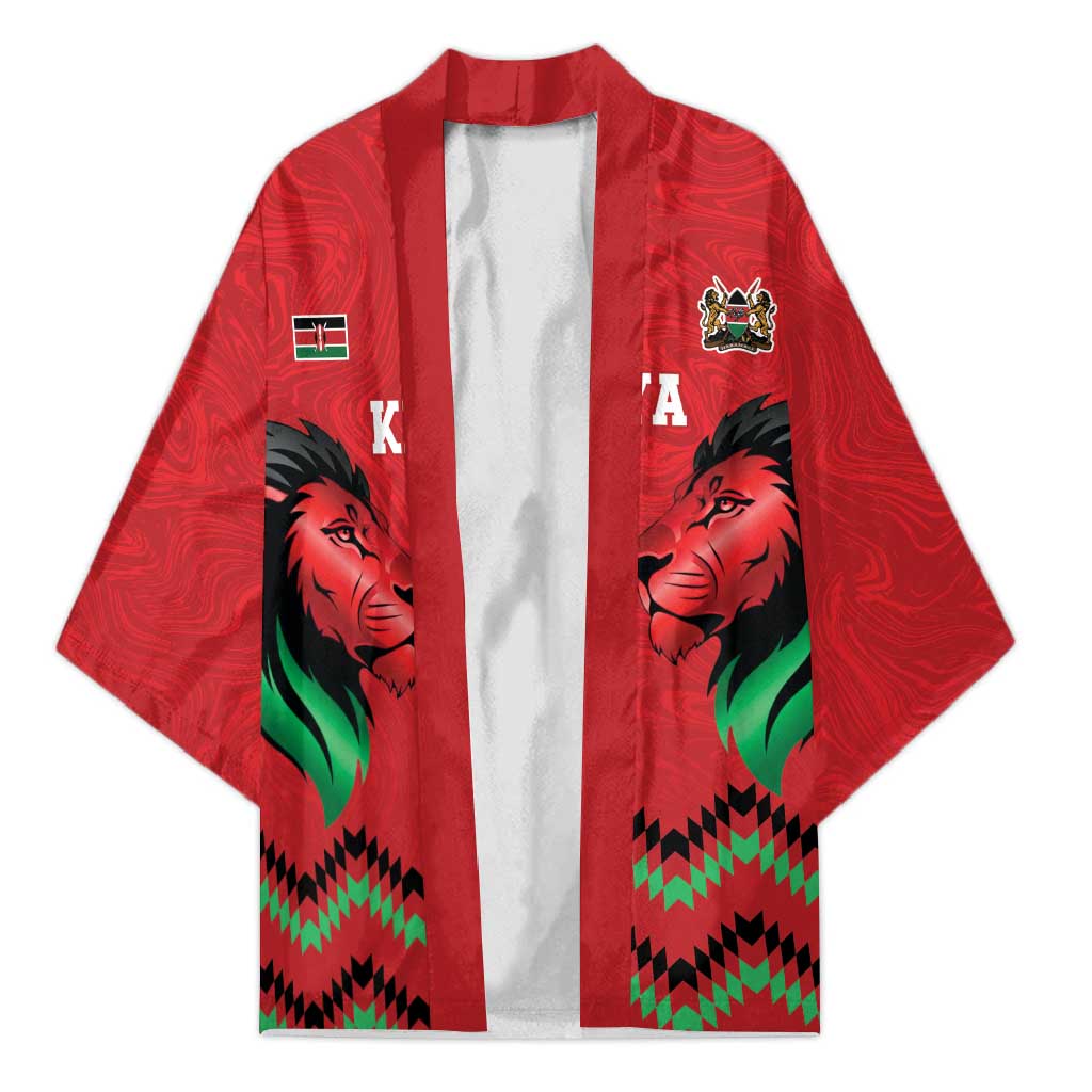 Kenya Cricket Custom Kimono Red Lion Head with Kenyan Pattern - Wonder Print Shop