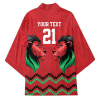 Kenya Cricket Custom Kimono Red Lion Head with Kenyan Pattern - Wonder Print Shop
