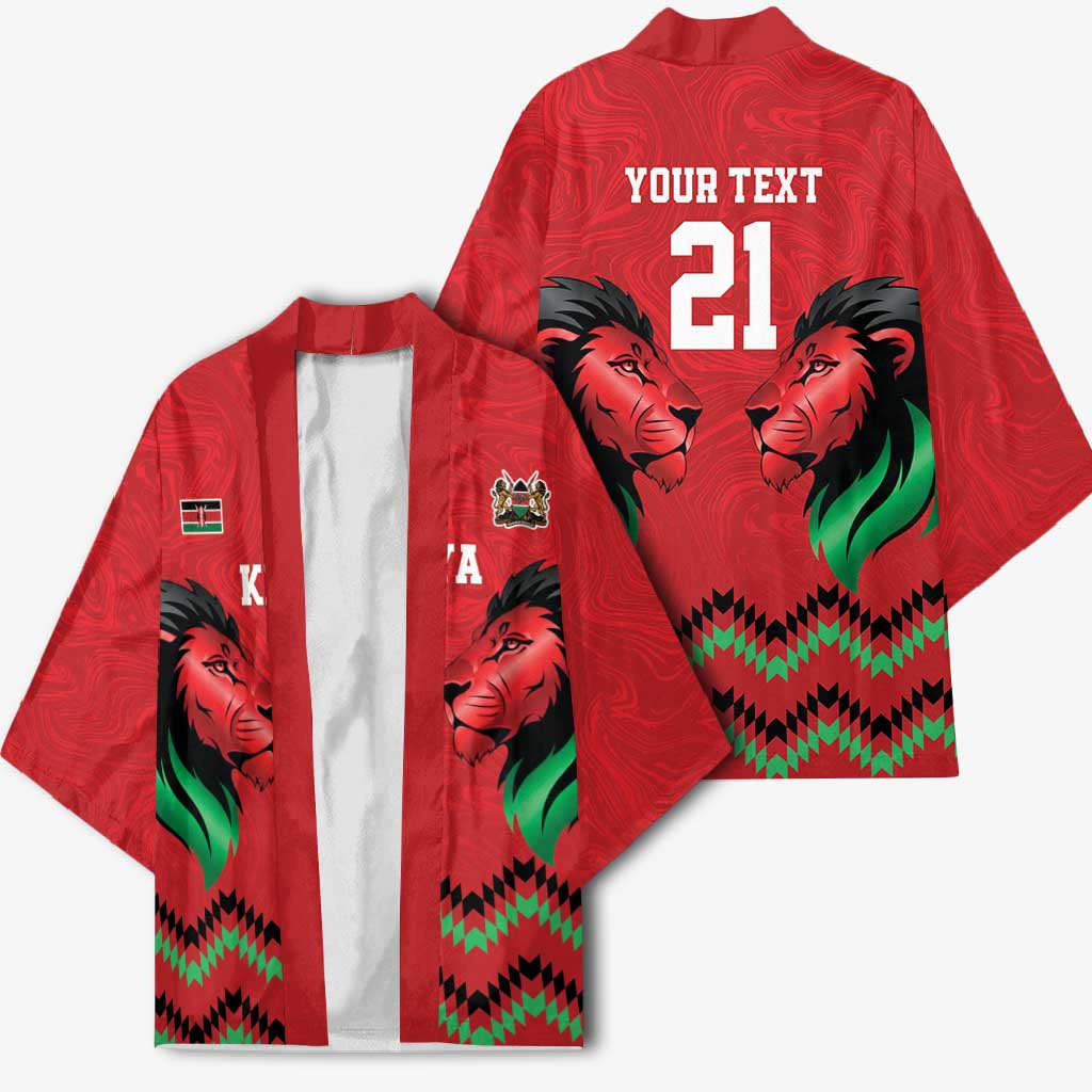 Kenya Cricket Custom Kimono Red Lion Head with Kenyan Pattern - Wonder Print Shop