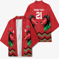 Kenya Cricket Custom Kimono Red Lion Head with Kenyan Pattern - Wonder Print Shop