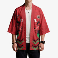 Kenya Cricket Custom Kimono Red Lion Head with Kenyan Pattern - Wonder Print Shop