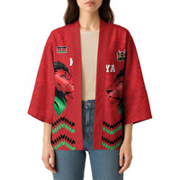 Kenya Cricket Custom Kimono Red Lion Head with Kenyan Pattern - Wonder Print Shop