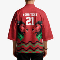Kenya Cricket Custom Kimono Red Lion Head with Kenyan Pattern - Wonder Print Shop