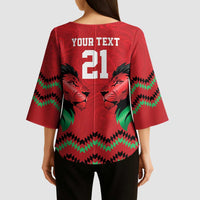 Kenya Cricket Custom Kimono Sleeve Blouse Red Lion Head with Kenyan Pattern - Wonder Print Shop