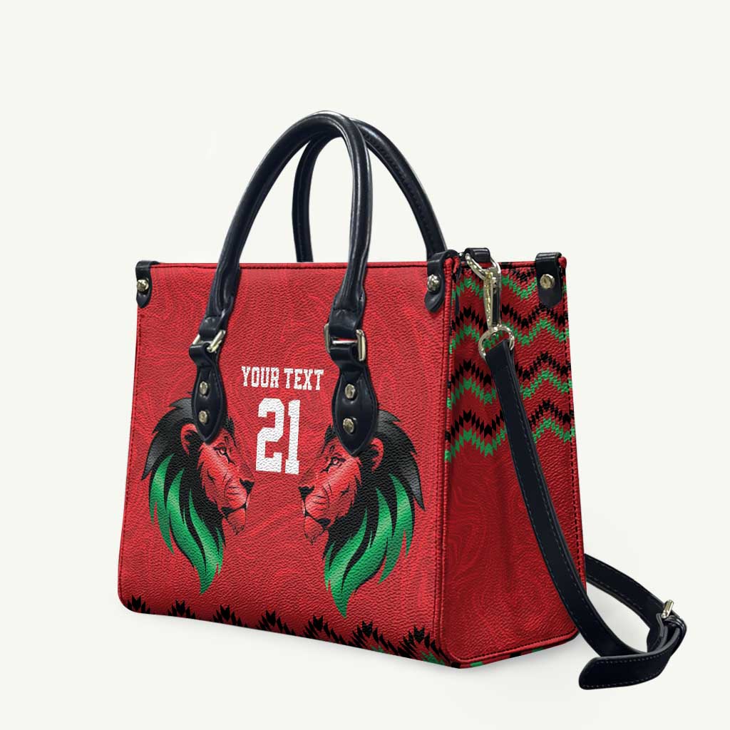 Kenya Cricket Custom Leather Bag Red Lion Head with Kenyan Pattern - Wonder Print Shop