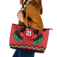 Kenya Cricket Custom Leather Tote Bag Red Lion Head with Kenyan Pattern - Wonder Print Shop