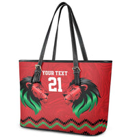 Kenya Cricket Custom Leather Tote Bag Red Lion Head with Kenyan Pattern - Wonder Print Shop