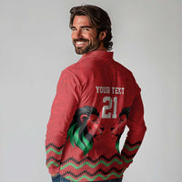 Kenya Cricket Custom Long Sleeve Polo Shirt Red Lion Head with Kenyan Pattern - Wonder Print Shop