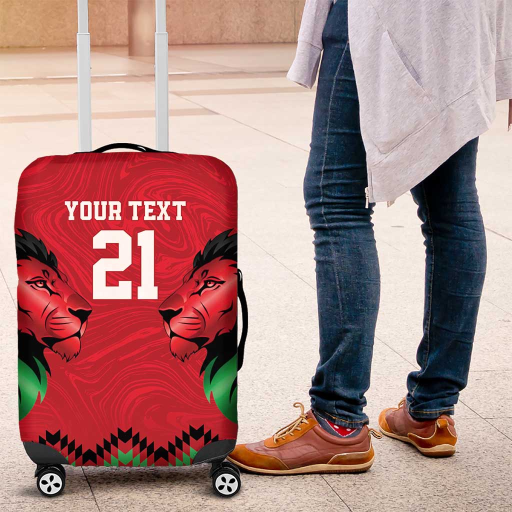 Kenya Cricket Custom Luggage Cover Red Lion Head with Kenyan Pattern - Wonder Print Shop