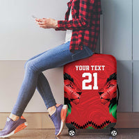 Kenya Cricket Custom Luggage Cover Red Lion Head with Kenyan Pattern - Wonder Print Shop