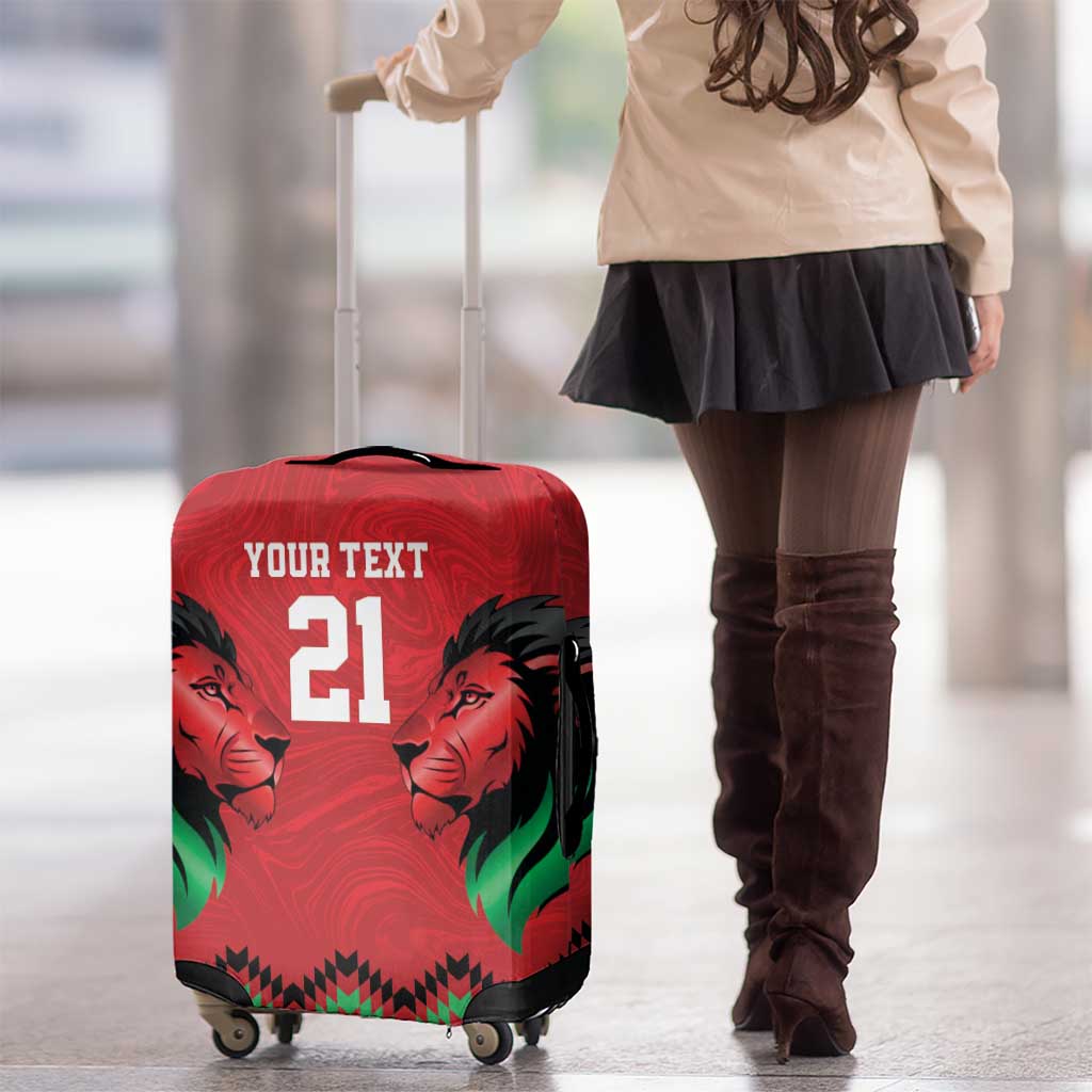 Kenya Cricket Custom Luggage Cover Red Lion Head with Kenyan Pattern - Wonder Print Shop