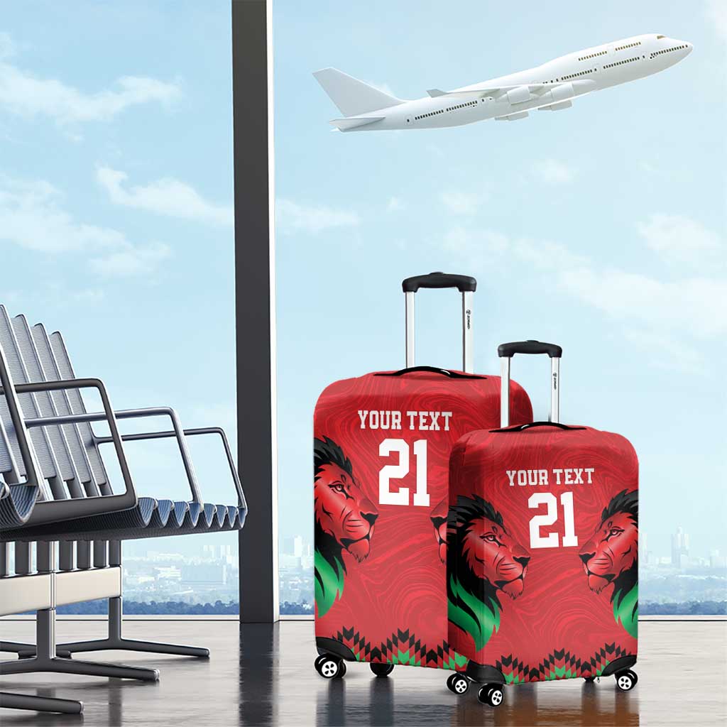 Kenya Cricket Custom Luggage Cover Red Lion Head with Kenyan Pattern - Wonder Print Shop