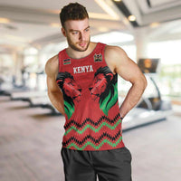 Kenya Cricket Custom Men Tank Top Red Lion Head with Kenyan Pattern - Wonder Print Shop