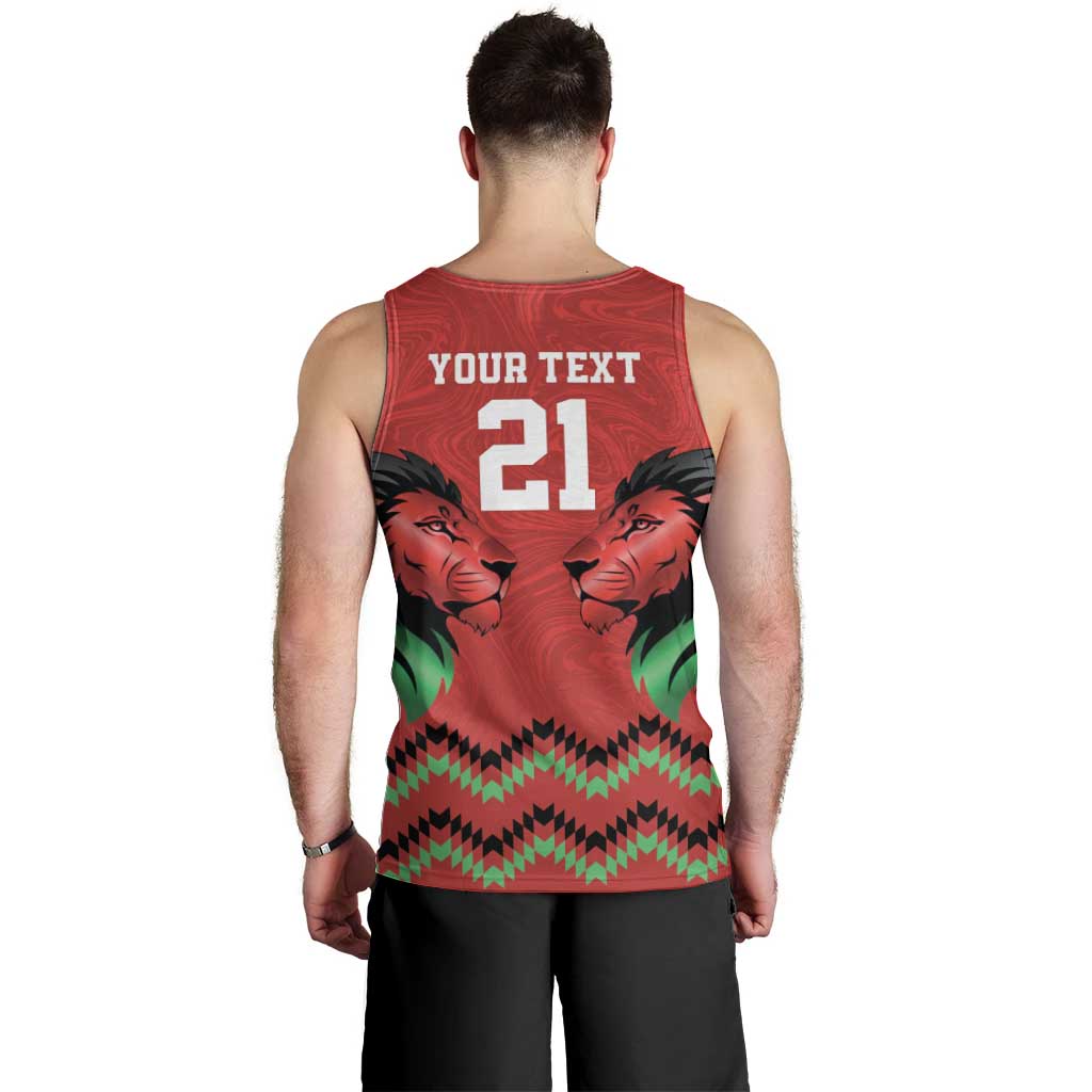 Kenya Cricket Custom Men Tank Top Red Lion Head with Kenyan Pattern - Wonder Print Shop