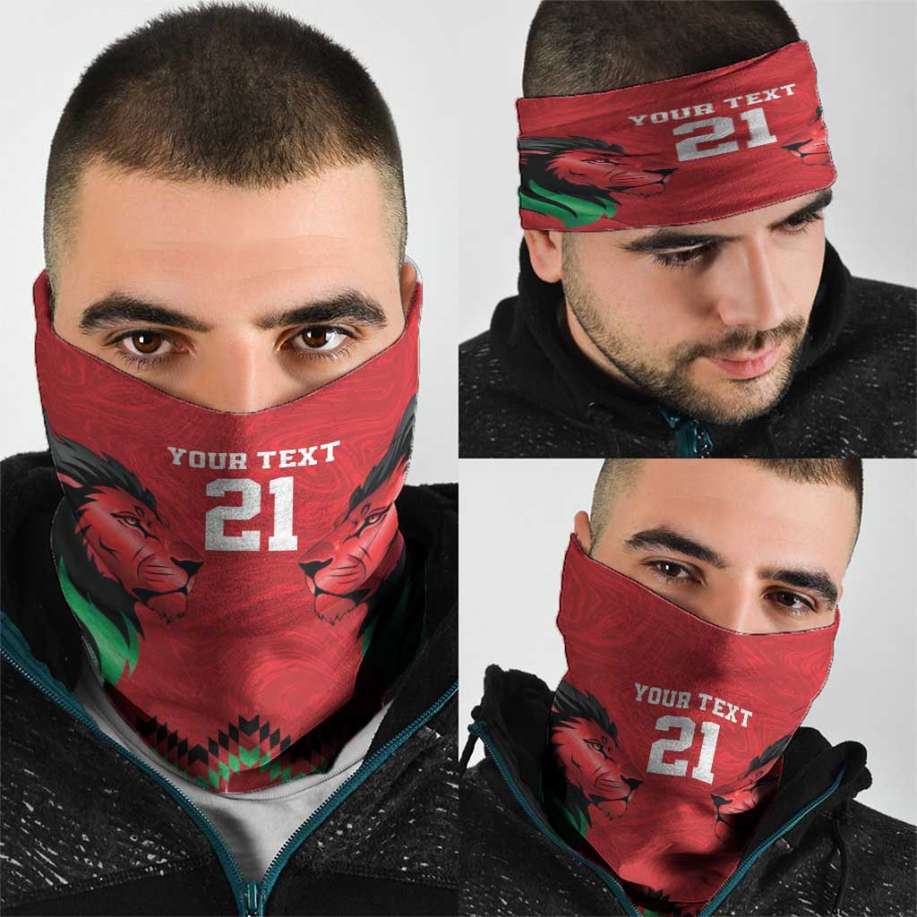 Kenya Cricket Custom Neck Gaiter Red Lion Head with Kenyan Pattern - Wonder Print Shop