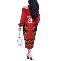 Kenya Cricket Custom Off The Shoulder Long Sleeve Dress Red Lion Head with Kenyan Pattern - Wonder Print Shop