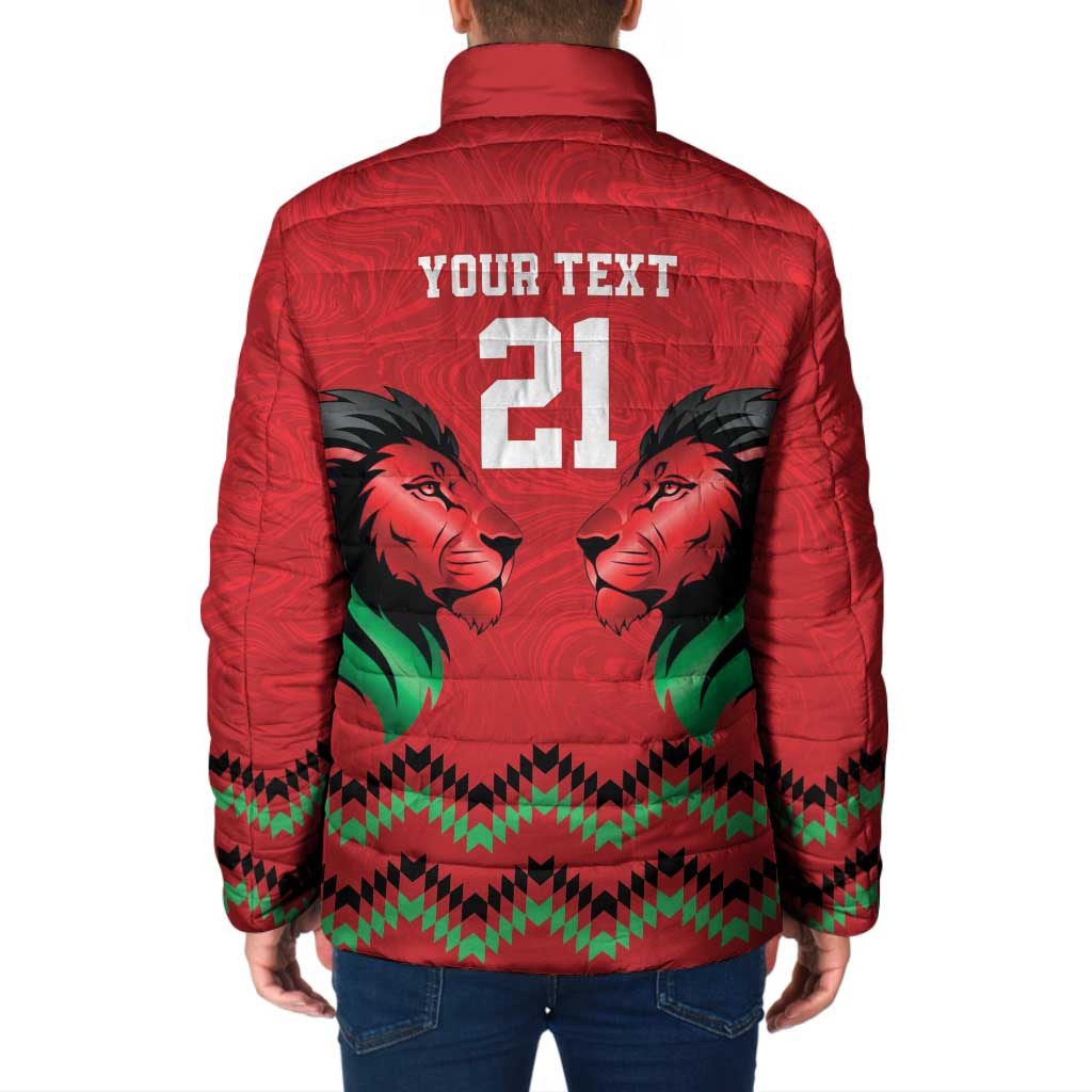 Kenya Cricket Custom Padded Jacket Red Lion Head with Kenyan Pattern - Wonder Print Shop