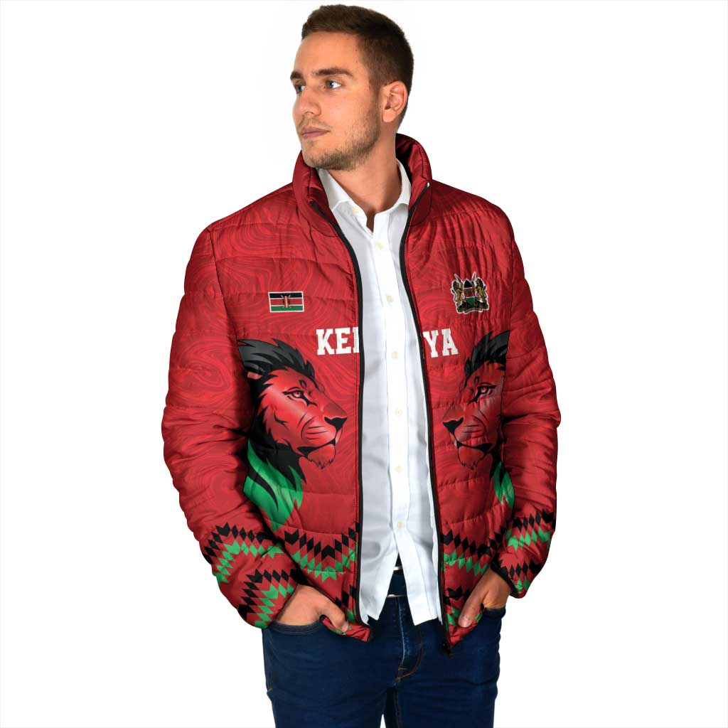 Kenya Cricket Custom Padded Jacket Red Lion Head with Kenyan Pattern - Wonder Print Shop