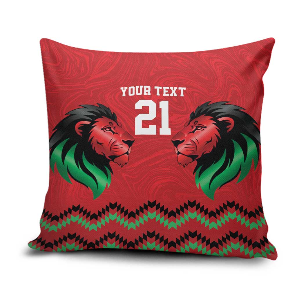 Kenya Cricket Custom Pillow Cover Red Lion Head with Kenyan Pattern - Wonder Print Shop
