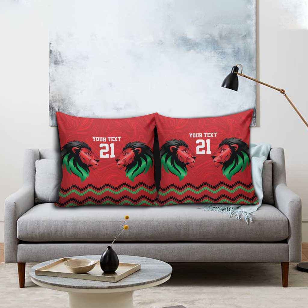 Kenya Cricket Custom Pillow Cover Red Lion Head with Kenyan Pattern - Wonder Print Shop