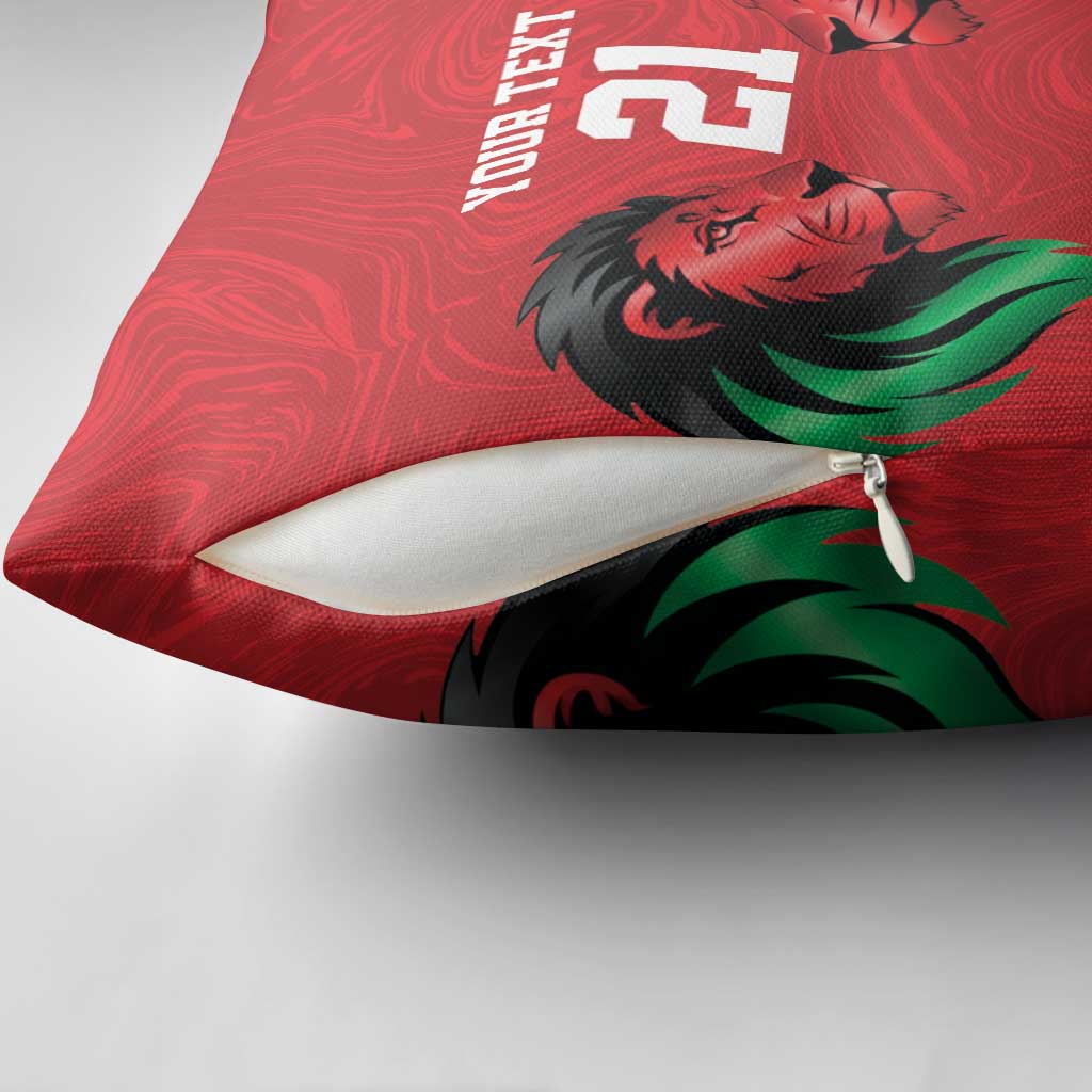 Kenya Cricket Custom Pillow Cover Red Lion Head with Kenyan Pattern - Wonder Print Shop