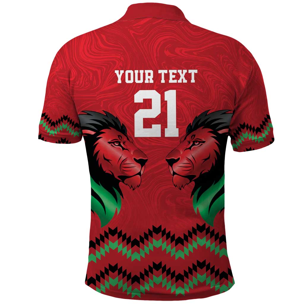 Kenya Cricket Custom Polo Shirt Red Lion Head with Kenyan Pattern - Wonder Print Shop