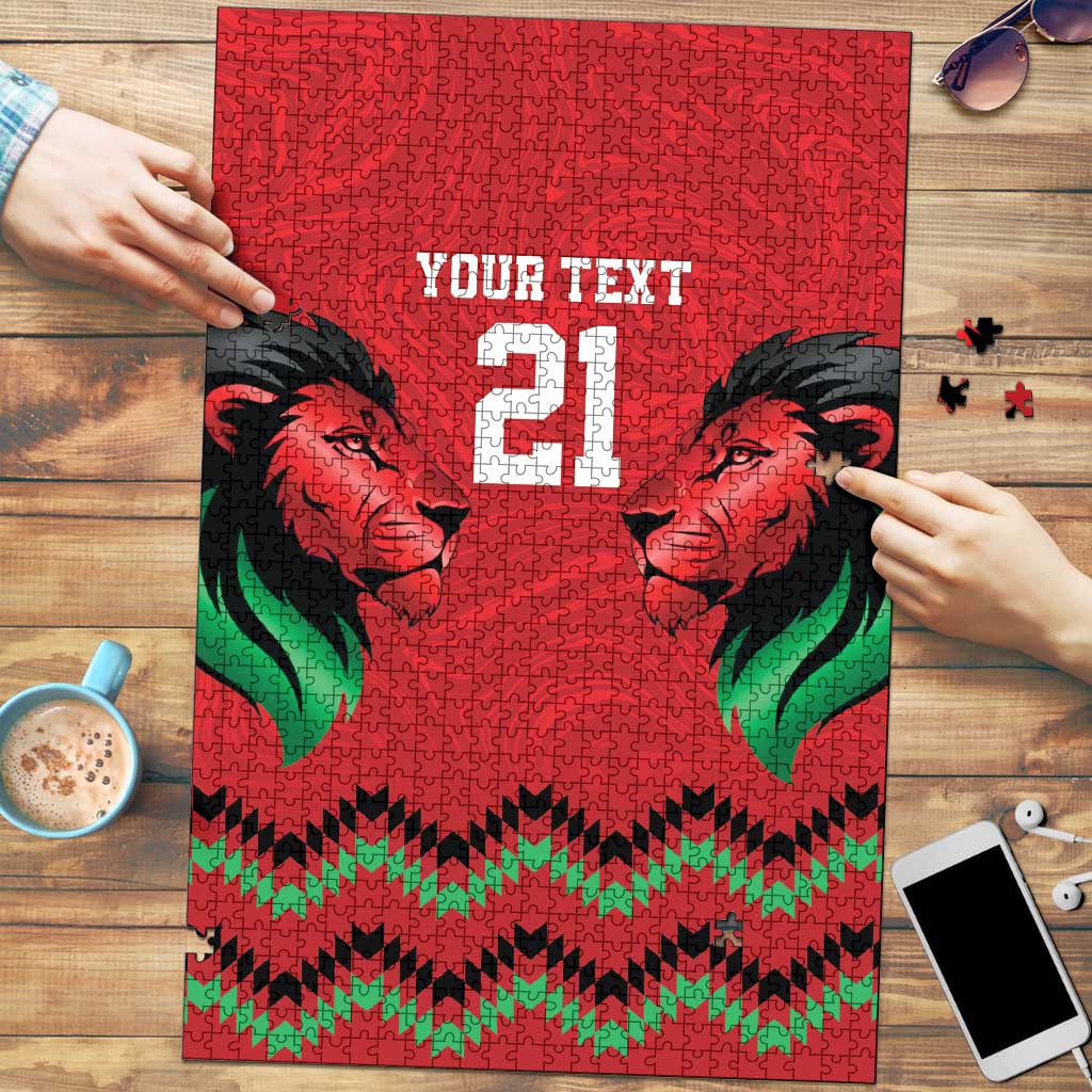 Kenya Cricket Custom Puzzle Red Lion Head with Kenyan Pattern - Wonder Print Shop