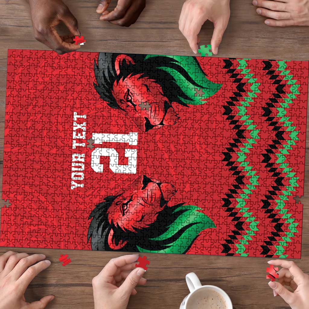 Kenya Cricket Custom Puzzle Red Lion Head with Kenyan Pattern - Wonder Print Shop