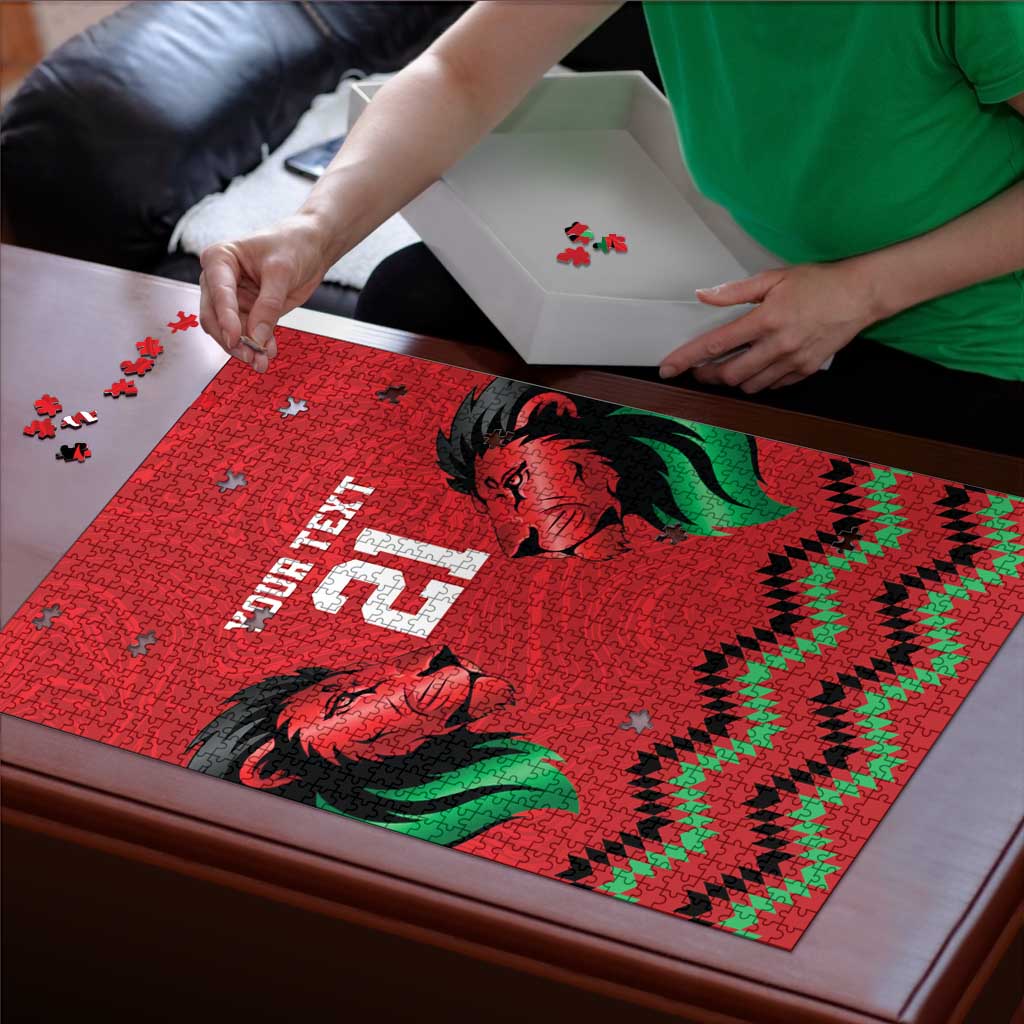 Kenya Cricket Custom Puzzle Red Lion Head with Kenyan Pattern - Wonder Print Shop